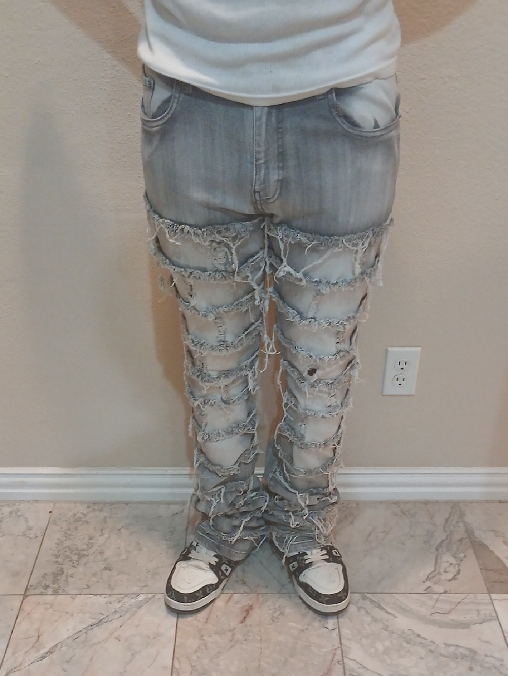 Light Wash Distressed Stacked Men's Jeans